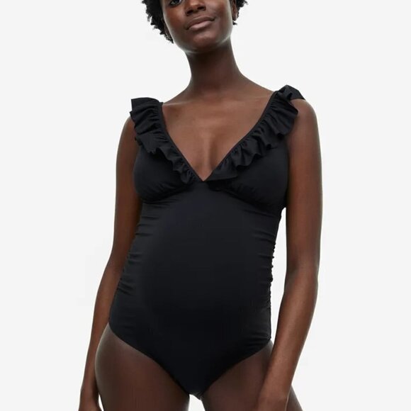 H&M Mama Ruffle Trimmed One Piece Swimsuit Black Size XL - Picture 1 of 10